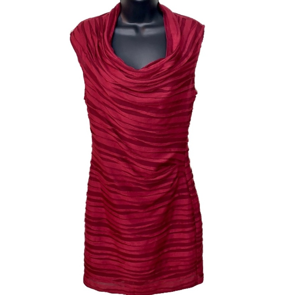 Red cowl neck dress